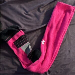 Under Armour Womens Pink and Black Knee High Athletic Socks